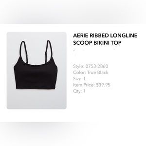 AE Ribbed long line ribbed scoop bikini top size L (black)